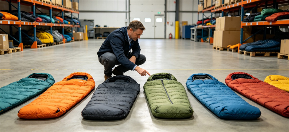 Sleeping bag samples comparison shown for lead in institutional sleeping bag procurement review