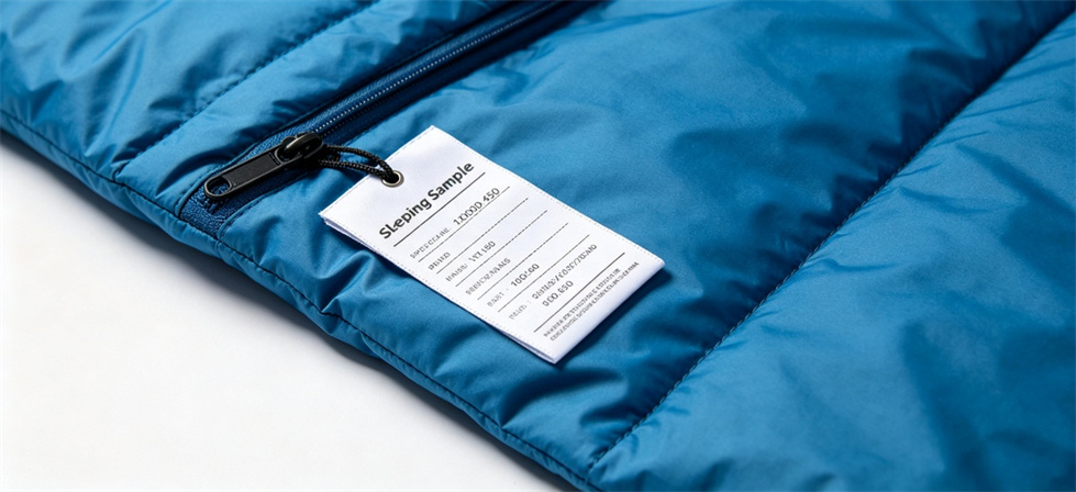 Sleeping bag sample tag for institutional sleeping bag procurement and supply planning