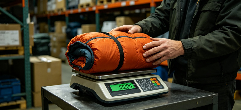 Sleeping bag weighing shown for how to lock the approved sleeping bag sample in institutional sleeping bag procurement review