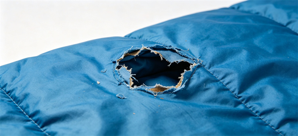Sleeping bag torn fabric shown for frequently asked questions in institutional sleeping bag procurement review