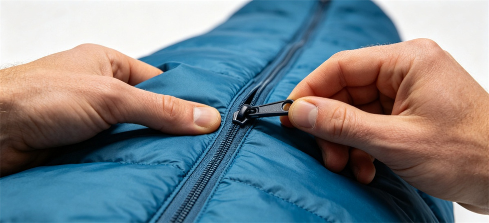 Sleeping bag zipper test shown for need sleeping bag samples for comparison in institutional sleeping bag procurement review