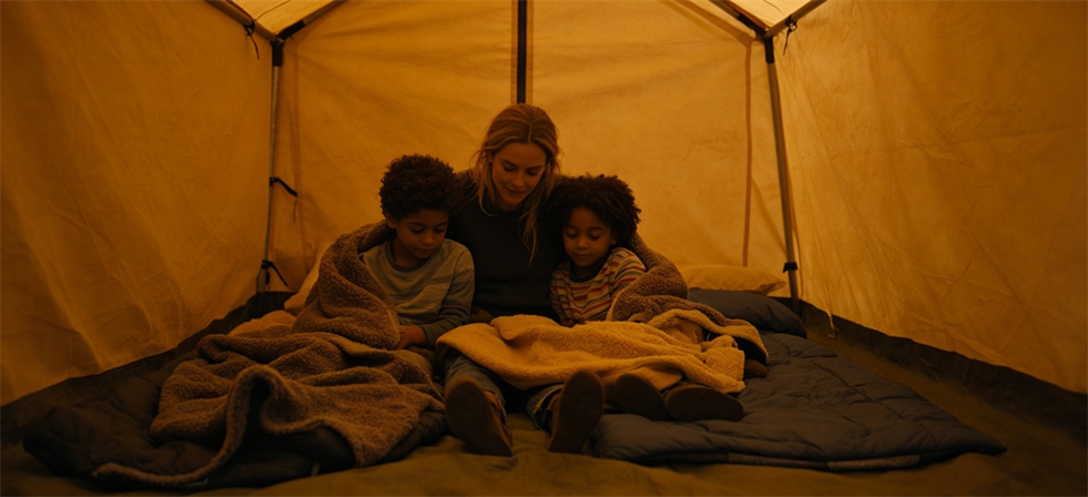 Community shelter blankets family tent for institutional blanket procurement, inspection and supply planning