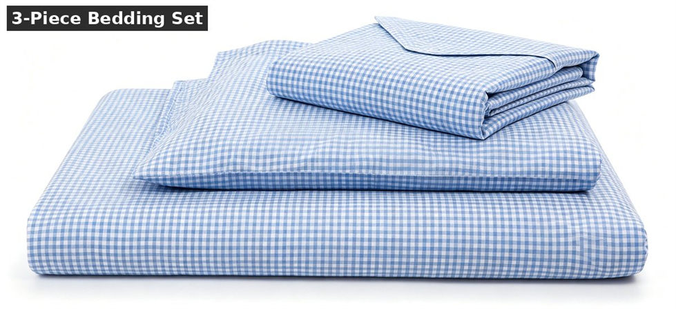 Blue plaid school bedding 3 piece set white bg for school dormitory supplies procurement and institutional supply planning