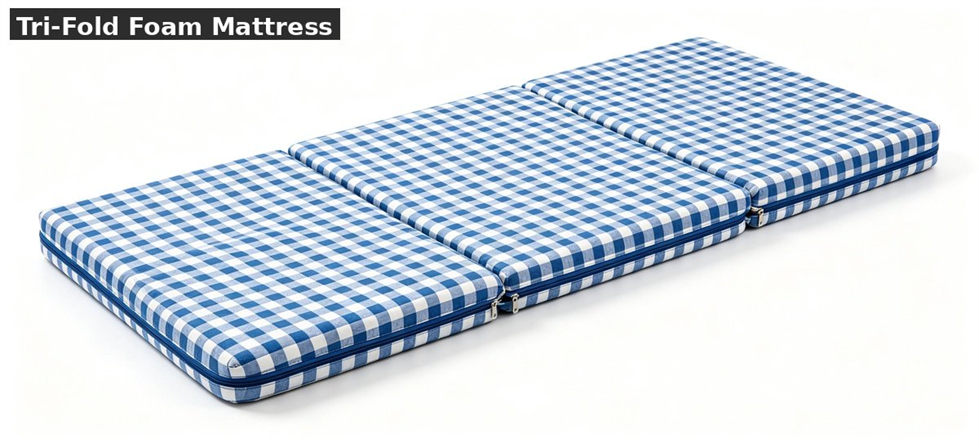Blue check foam school mattress trifolded white bg for school dormitory supplies procurement and institutional supply