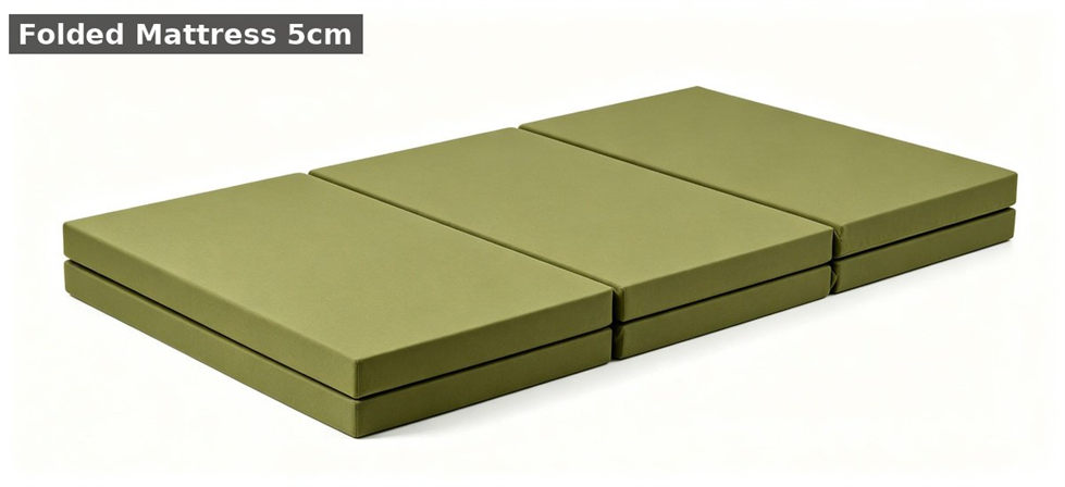 Olive green foam school mattress folded white background for school dormitory supplies procurement and institutional supply