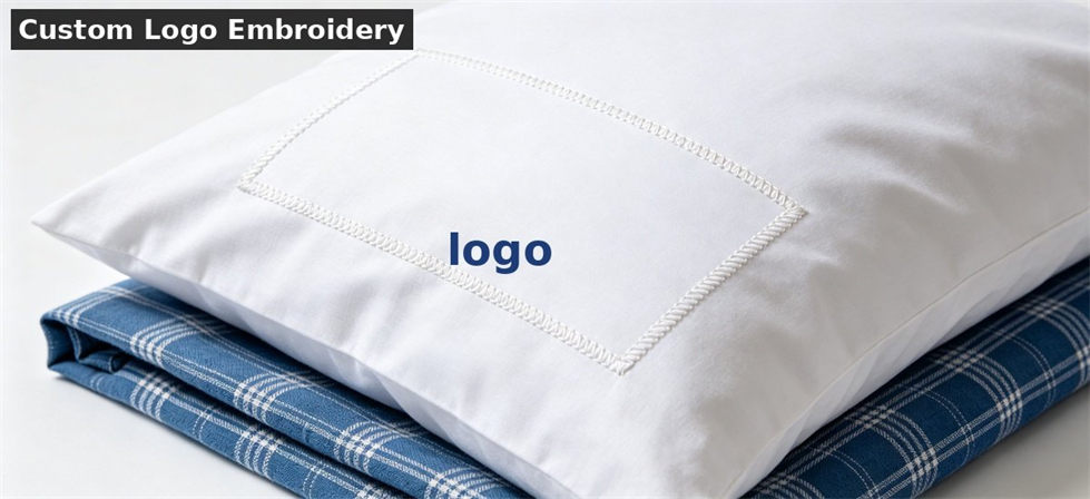 Custom logo embroidery on school bedding detail for school dormitory supplies procurement and institutional supply planning