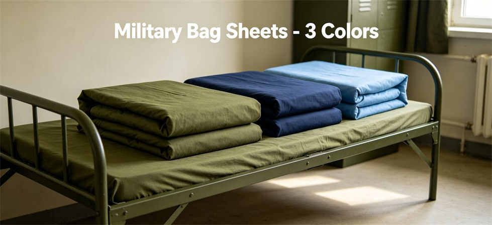 Military bed sheets in 3 colors crafted from tear resistant woven fabric for government and institutional bulk procurement Military bed sheets in 3 colors crafted from tear resistant woven fabric for government and institutional bulk procurement