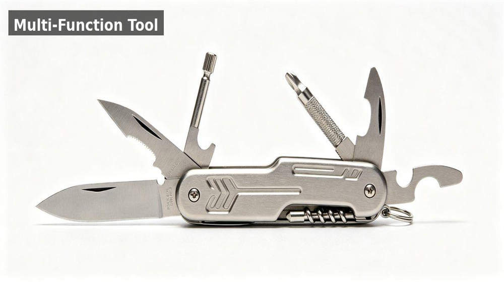 Multi function survival tool emergency kit component with pliers knife wrench and screwdriver