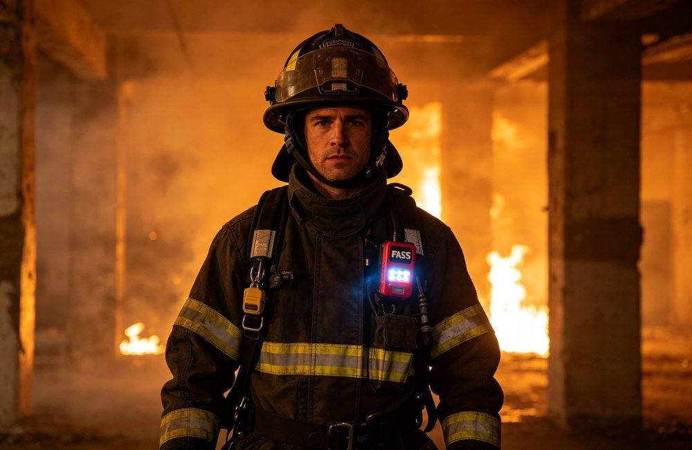firefighter PASS device in burning building LED alarm firefighter PASS device in burning building LED alarm