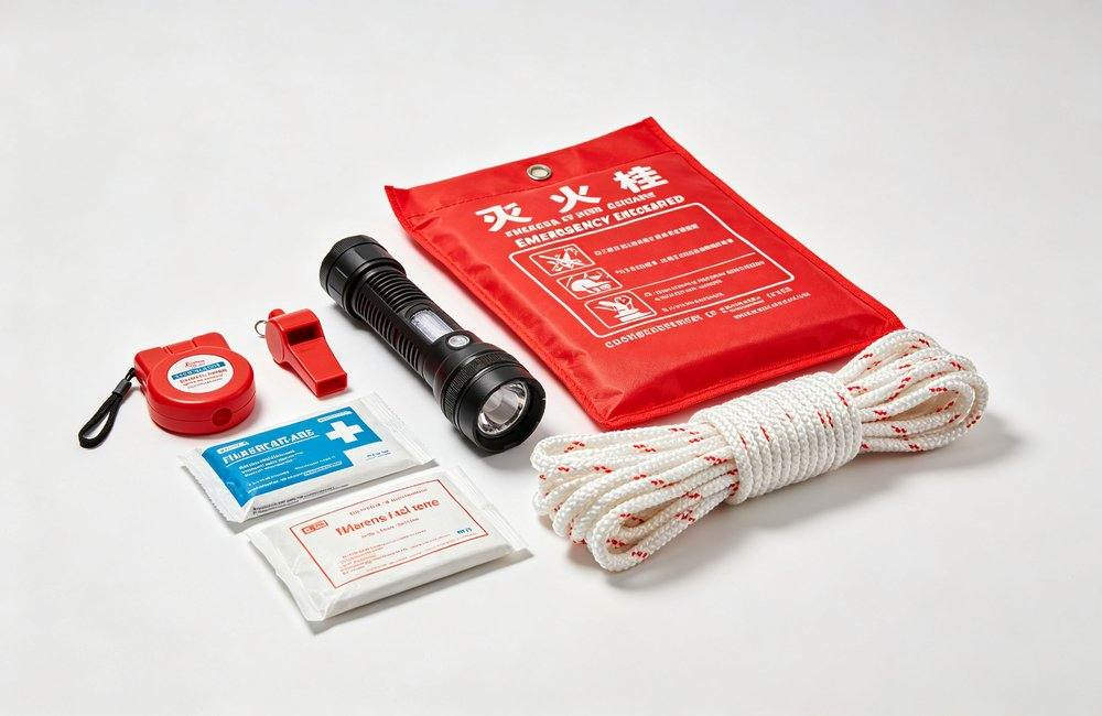 emergency escape equipment fire blanket flashlight rope kit