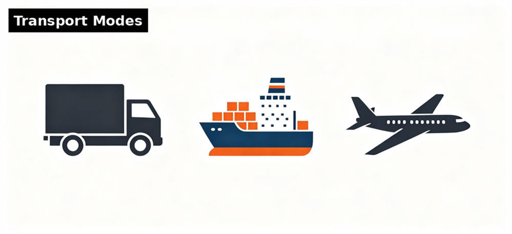 Transport modes icons for institutional blanket procurement, inspection and supply planning