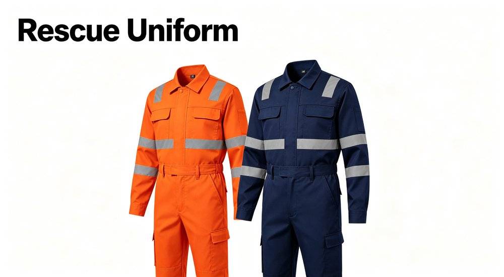 Full set rescue work uniforms with reflective strips in orange and navy blue, flame resistant rescue uniforms Full set rescue work uniforms with reflective strips in orange and navy blue, flame resistant rescue uniforms