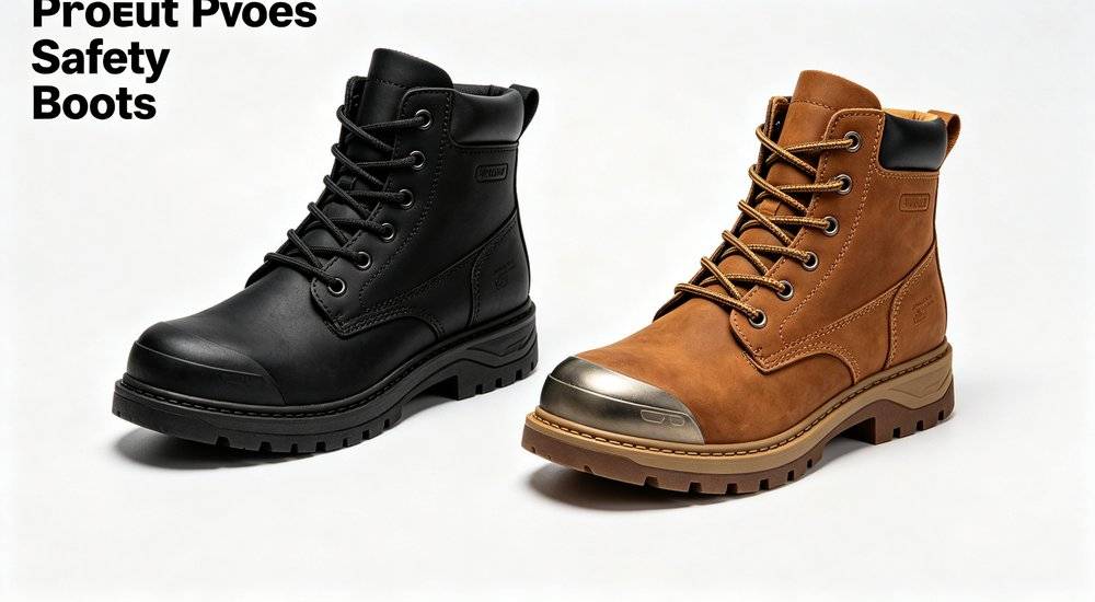 Steel toe cap safety work boots in black and brown, EN ISO 20345 protective boots for emergency rescue
