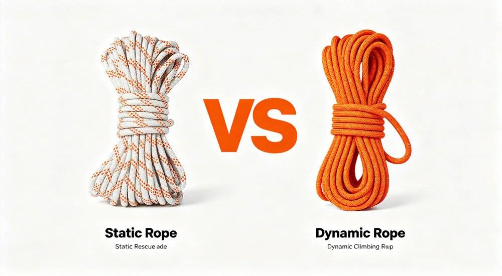 VS comparison static rescue rope versus dynamic climbing rope, which rope is better for mountain flood technical rescue