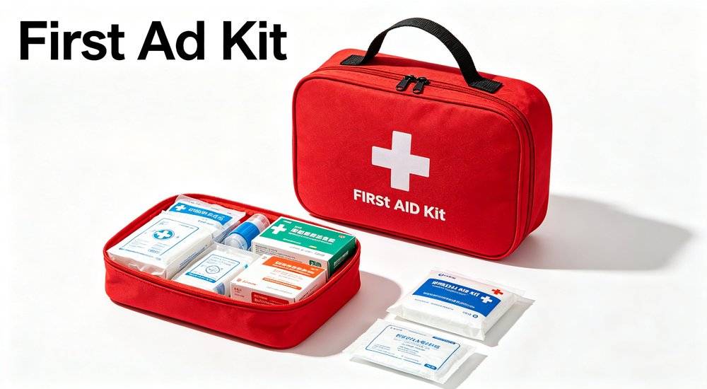 Red medical emergency first aid kits in large and small sizes, trauma supplies first aid kits for disaster relief