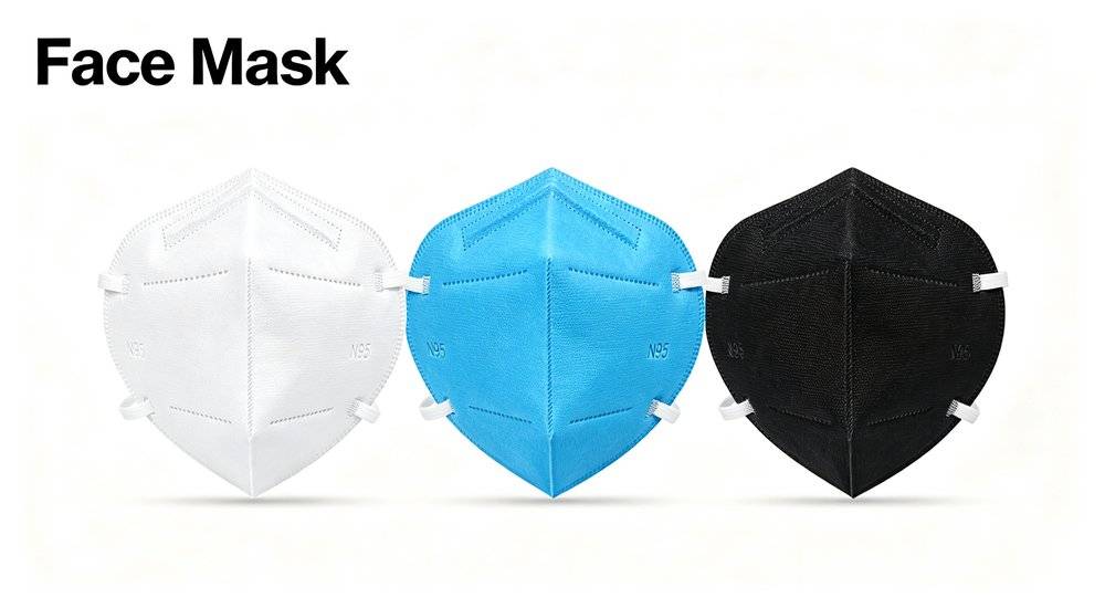 N95 respiratory protection face masks in white blue black colors, disposable face masks for emergency disaster relief workers respiratory protection