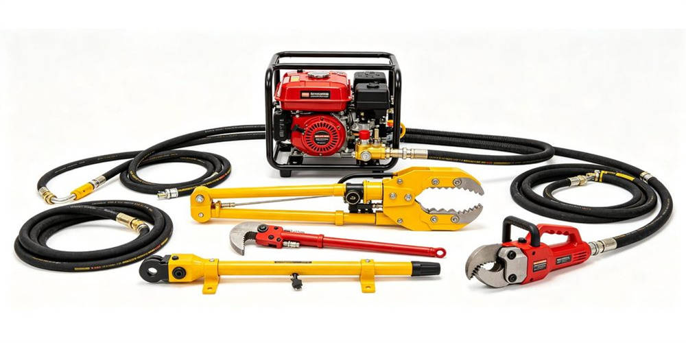 Hydraulic breaching tool set, complete rescue hydraulic equipment kit with power pump and multiple working heads for wholesale