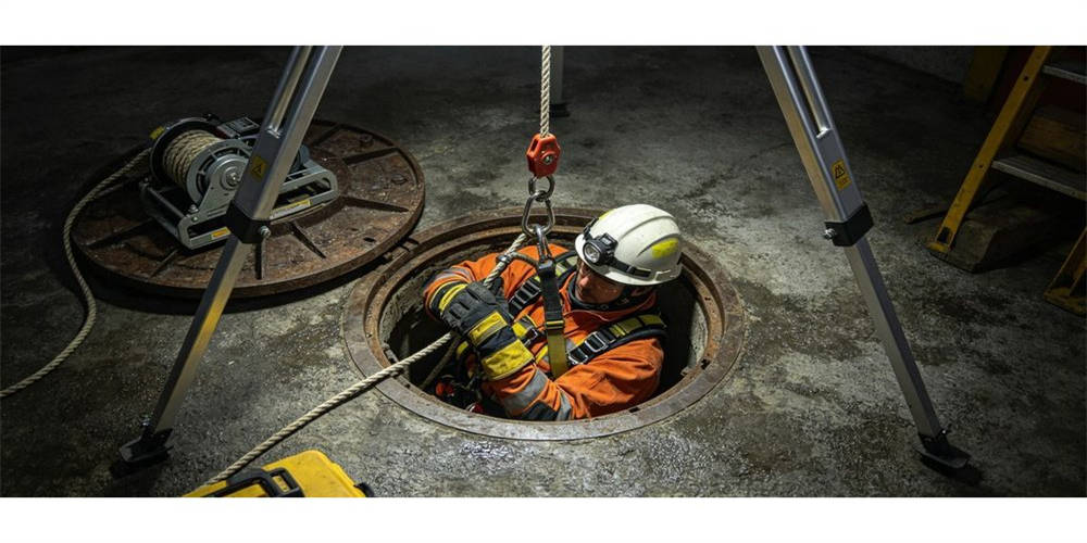 Confined space rescue scene as a body visual for breaching lifting rescue Confined space rescue scene as a body visual for breaching lifting rescue