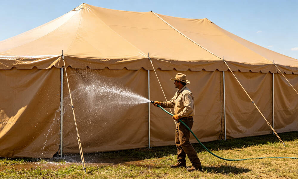 Emergency frame tent outdoor washing and cleaning maintenance with soft brush and water for proper care