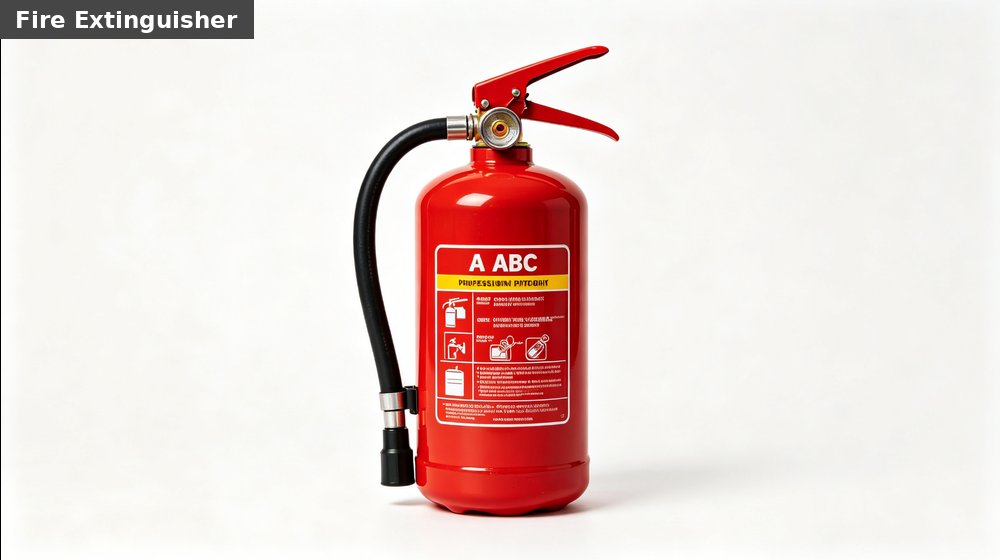 Field training supply image showing abc fire extinguisher red white background for government training camps, duty rotations and bulk procurement planning