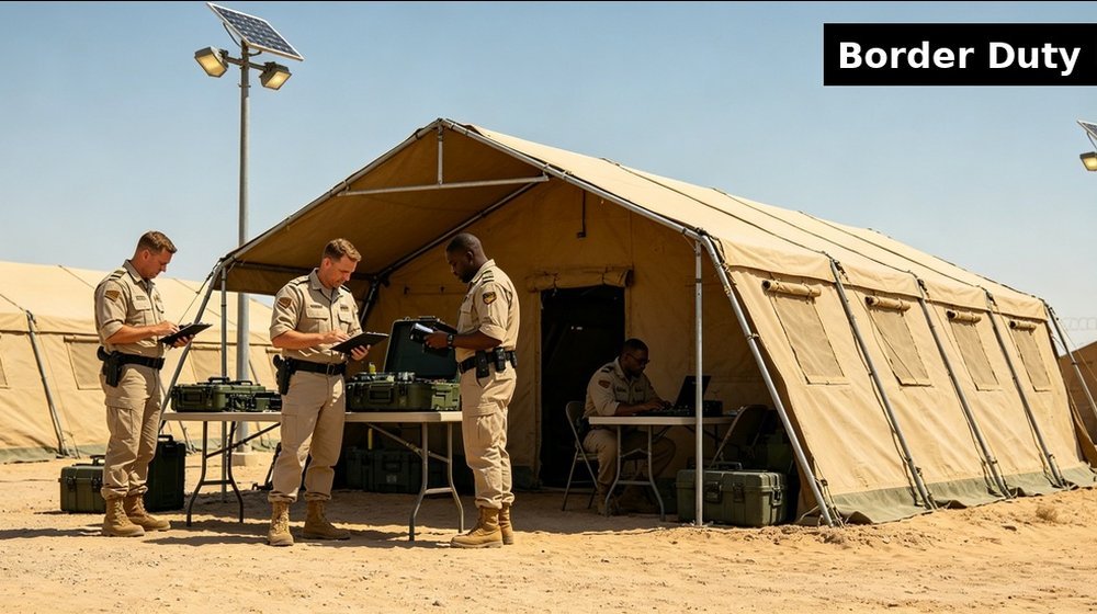 Field training supply image showing border rotation duty post desert camp for government training camps, duty rotations and bulk procurement planning