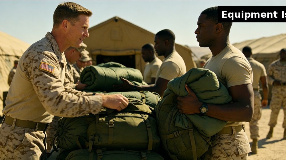 Field training supply image showing equipment distribution training camp for government training camps, duty rotations and bulk procurement planning