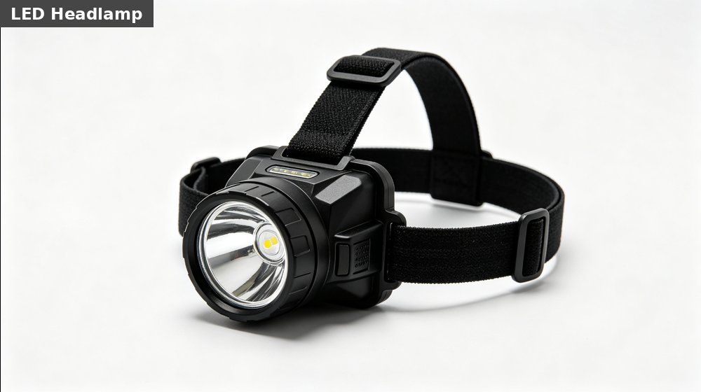 Field training supply image showing led headlamp black white background for government training camps, duty rotations and bulk procurement planning