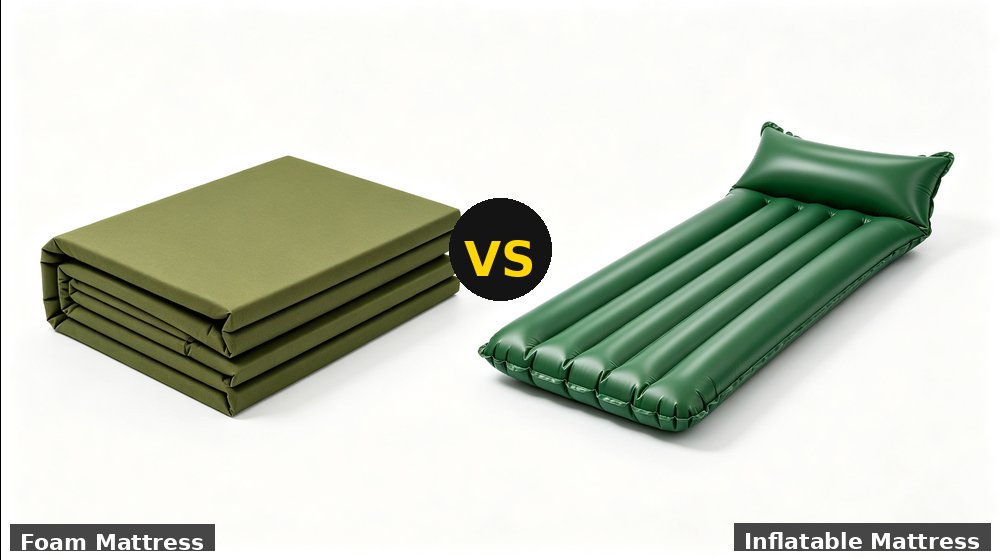Field training supply image showing vs foam vs inflatable mattress for government training camps, duty rotations and bulk procurement planning