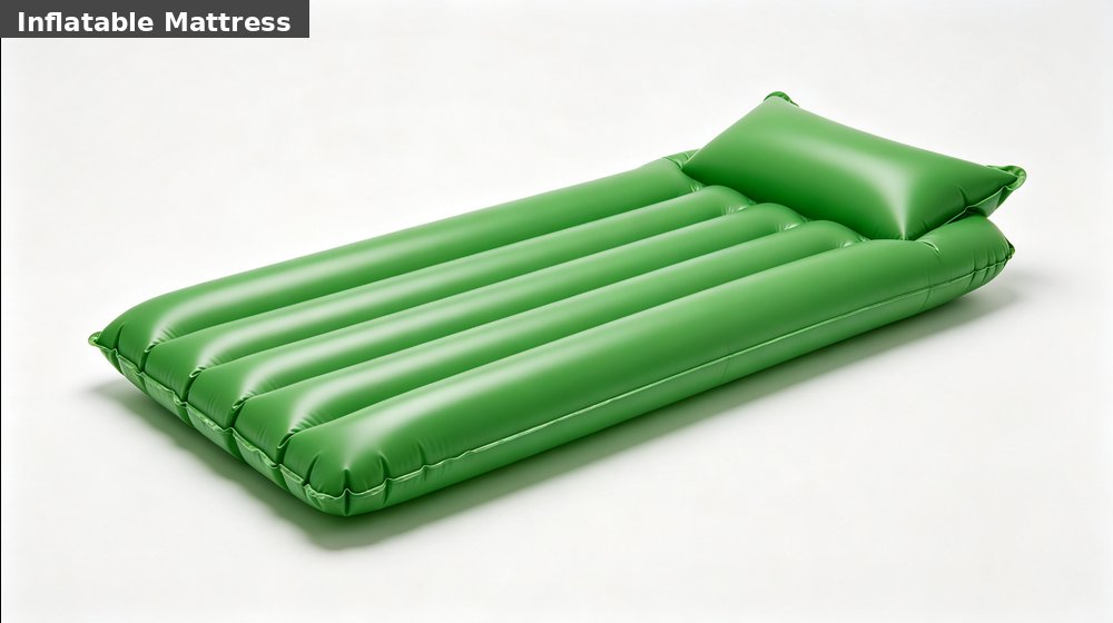 Field training supply image showing pvc inflatable mattress green white background for government training camps, duty rotations and bulk procurement planning