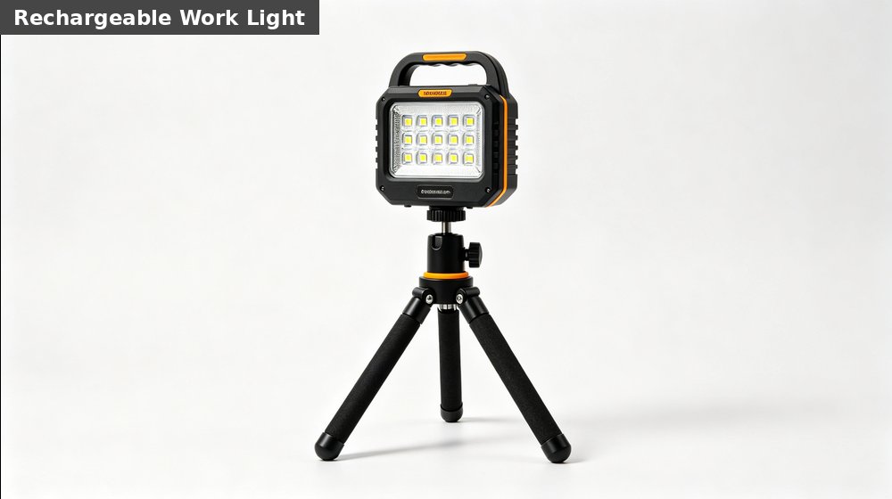 Field training supply image showing rechargeable work light tripod white background for government training camps, duty rotations and bulk procurement planning