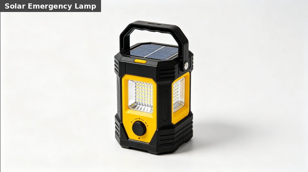 Field training supply image showing solar emergency lamp black yellow white background for government training camps, duty rotations and bulk procurement planning