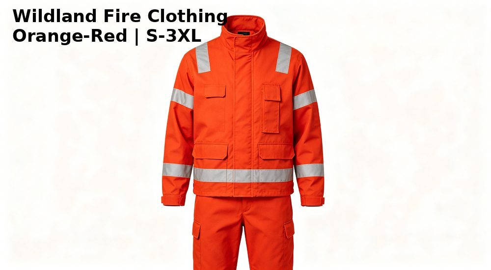 Orange-red wildland firefighting clothing with reflective stripes, flame resistant workwear