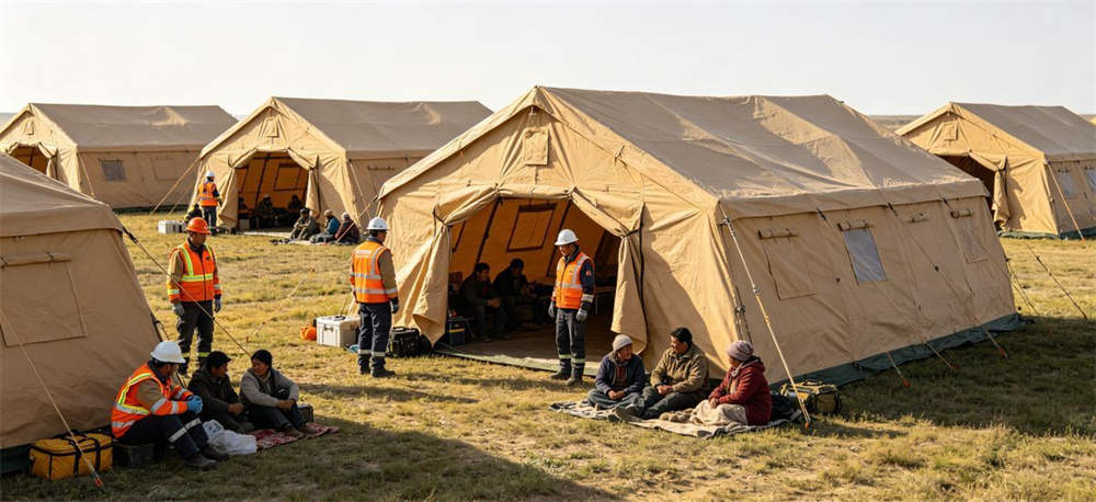 Relief tent deployment in field emergency response