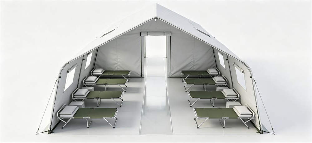 Bed layout inside relief tent accommodation Bed layout inside relief tent accommodation