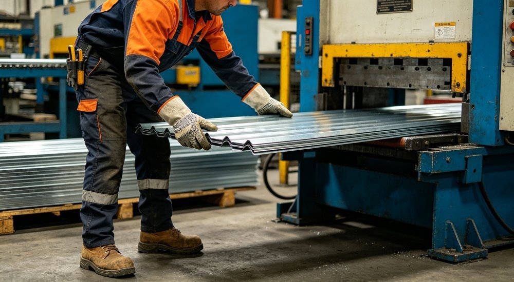 Industrial manufacturing safety workers scene for comparing gloves, safety footwear and operational protection requirements