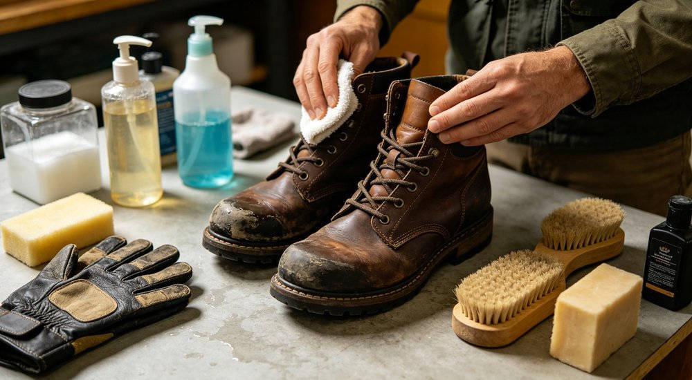 Glove boot care maintenance cleaning inspection showing visible product details for bulk protective equipment evaluation