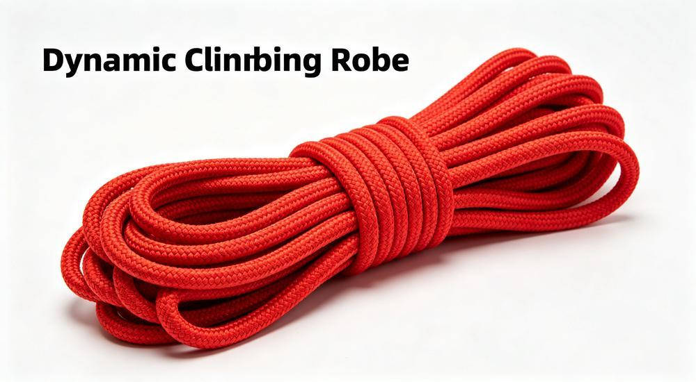 Red dynamic climbing rope for rescue and climbing operations on white background
