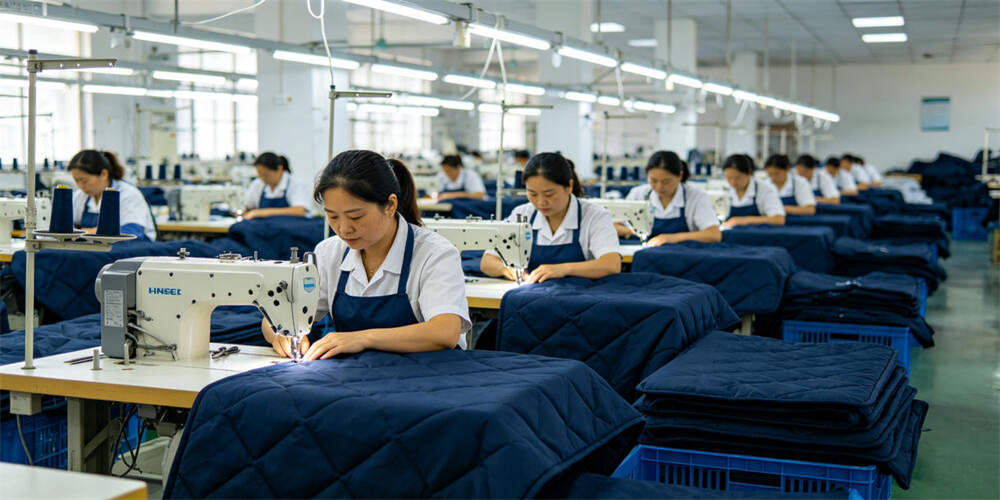 hospital waterproof mattress factory production sewing workshop chinese workers YRF textile China manufactu