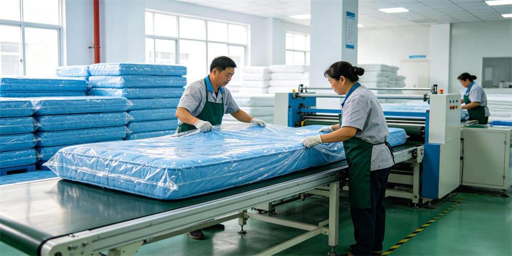 hospital waterproof mattress factory packaging vacuum packing chinese workers YRF textile China manufactu