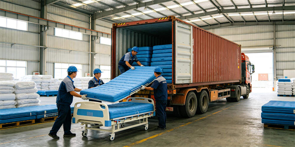 hospital waterproof mattress logistics container loading chinese workers YRF textile China manufactu