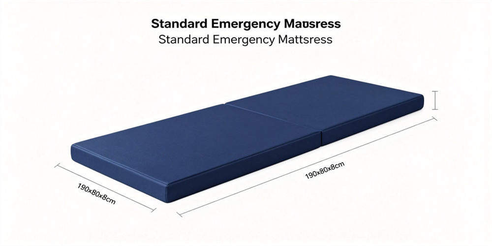 Finished foam mattresses being prepared across organized beds inside a temporary emergency shelter.