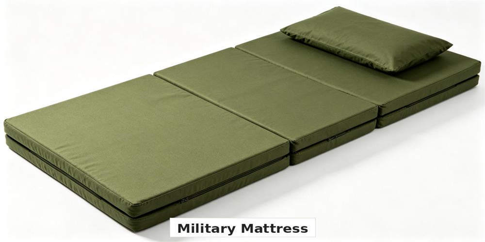 military foldable mattress product white background olive green tri fold front YRF textile China manufactu