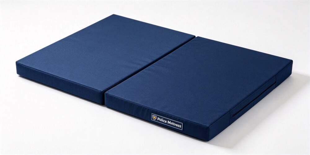 military foldable mattress product white background navy blue tri fold police front YRF textile China