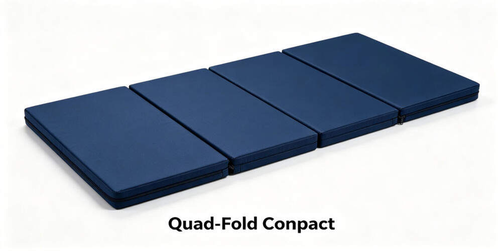 military foldable mattress feature quad fold design navy blue compact YRF textile China manufacturer