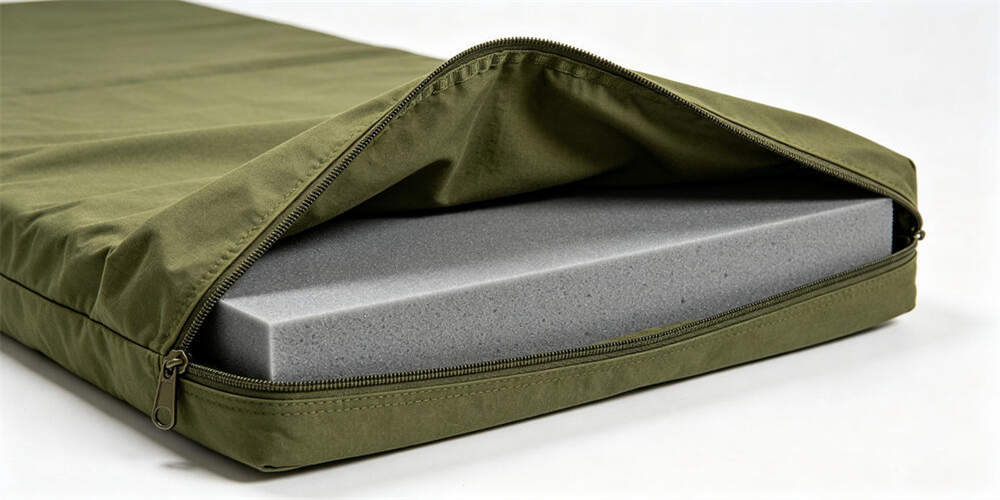 military foldable mattress feature zipper open showing foam gray core YRF textile China manufacturer