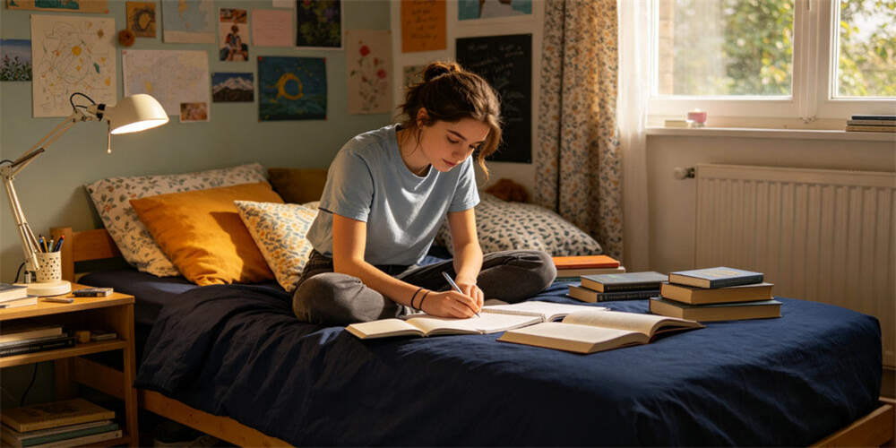 school dormitory thin mattress application student studying navy blue mattress female YRF