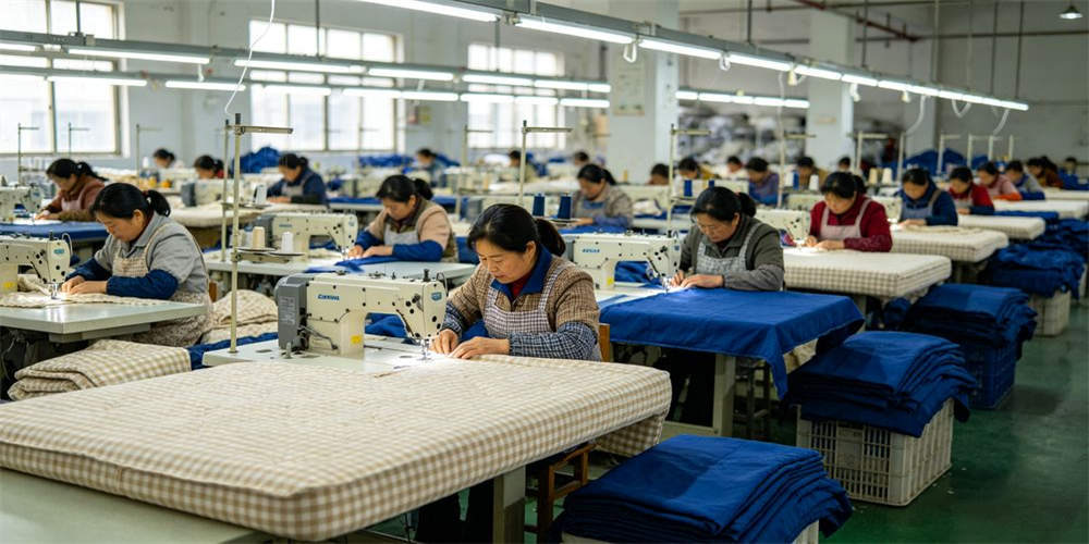 emergency relief compressed mattress factory production sewing workshop Chinainese workers YRF
