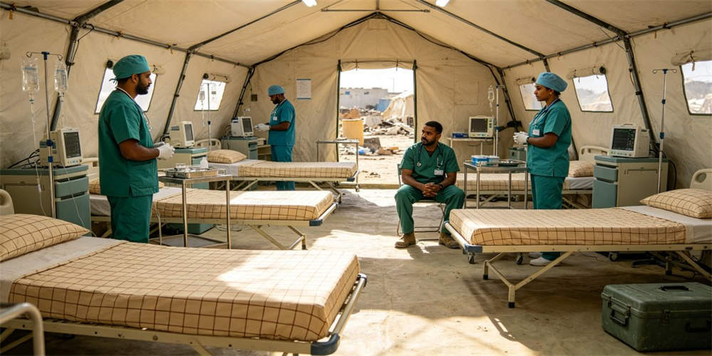 emergency relief compressed mattress application temporary medical clinic field hospital YRF textile