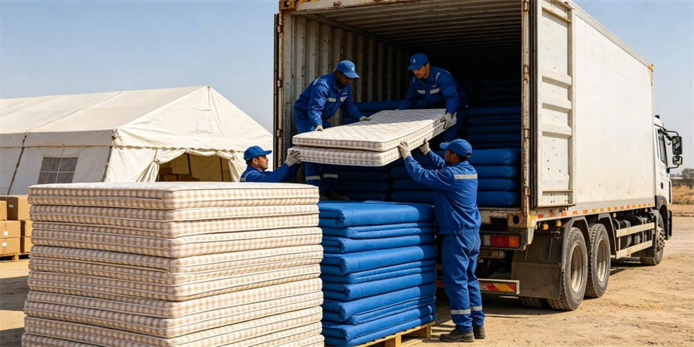 emergency relief compressed mattress application international aid supplies loading YRF textile Chinain