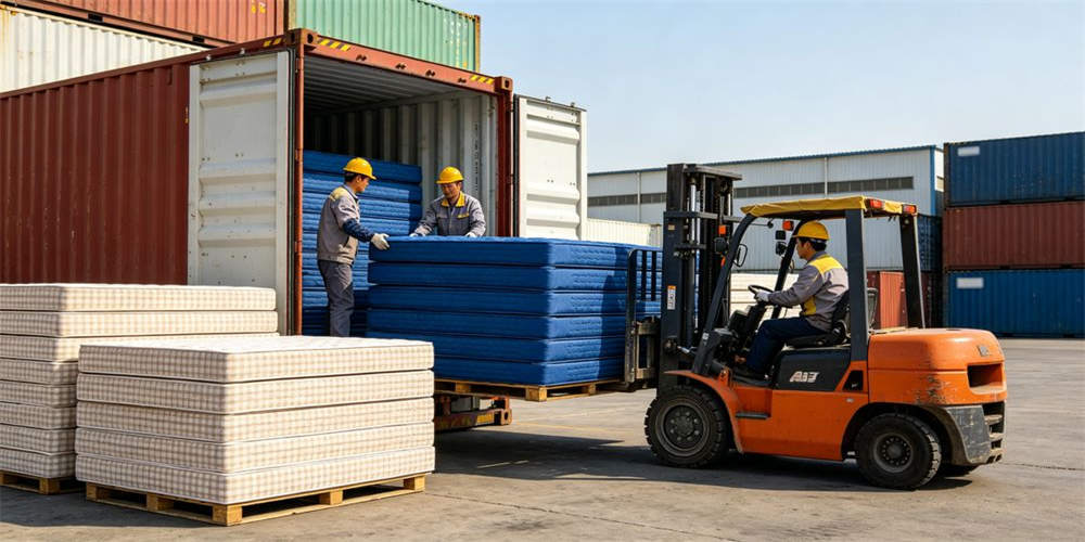 emergency relief compressed mattress logistics container loading Chinainese workers YRF textile Chinaina manufacturerrer